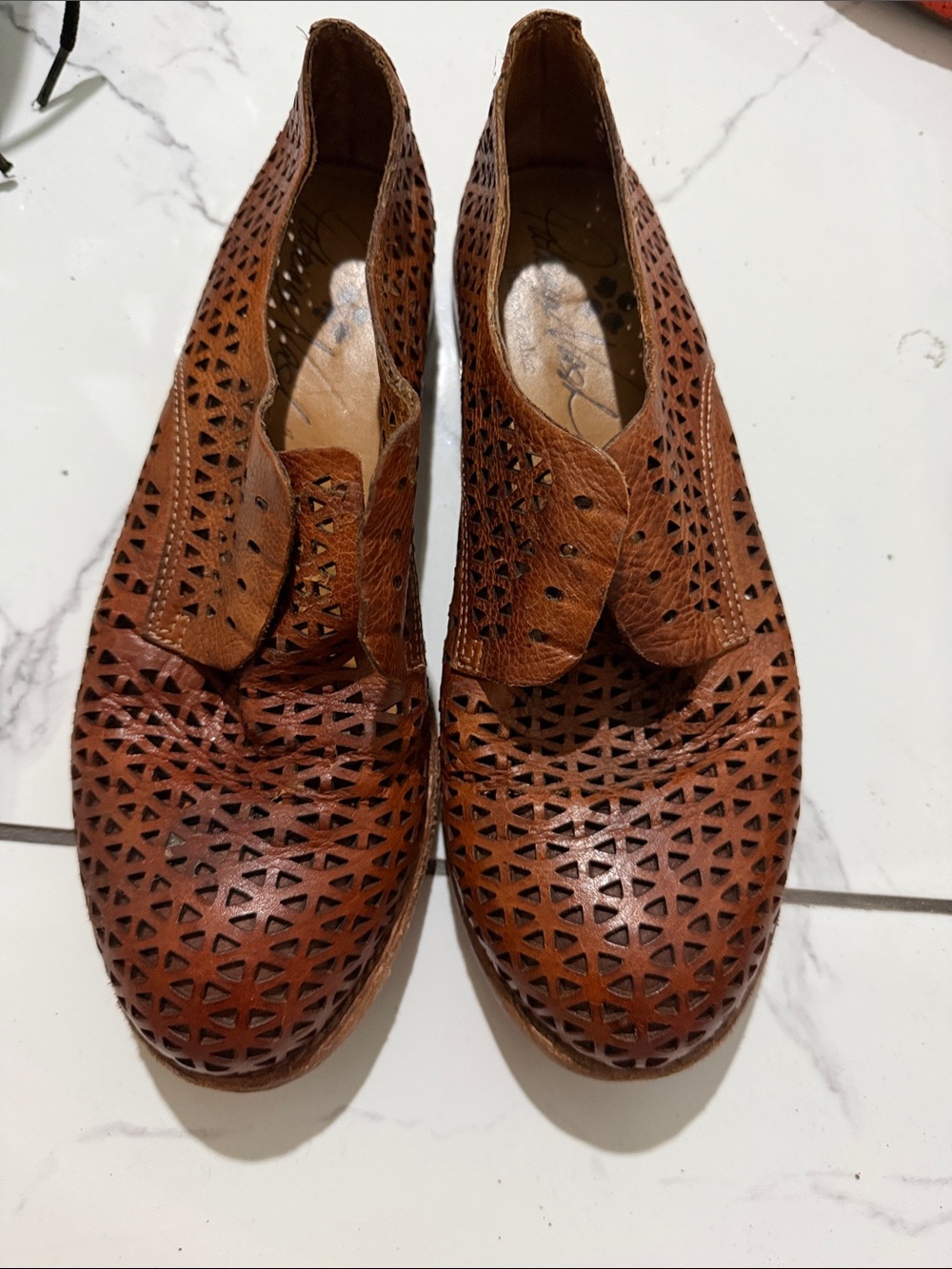 Patricia Nash Brown Perforated Leather Slip-Ons